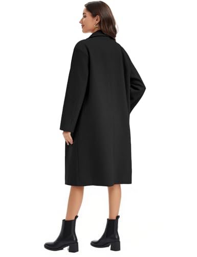 Womens Long Pea Coat Notch Lapel Double Breasted Trench Coat Fall Winter Overcoat Long Jacket