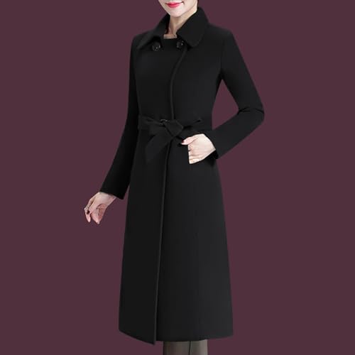 Women's Winter Wool Coats Warm Double-breasted Notched Lapel Jackets Midi Long Peacoat Long Sleeve Pea Coats
