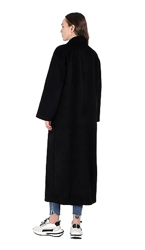 Women's Oversized Notched Collar Wool Blend Single Breast Midi Long Trench Coat