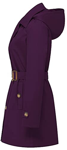 Women's Double Breasted Trench Coats Mid-Length Belted Overcoat Long Dress Jacket with Detachable Hood