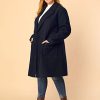 Women's Plus Size Long Winter Coats Notch Lapel Double Breasted Pea Trench Coats