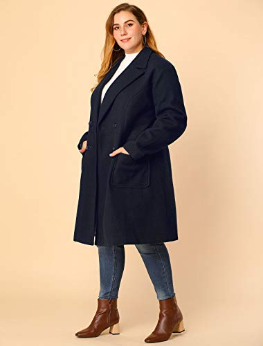 Women's Plus Size Long Winter Coats Notch Lapel Double Breasted Pea Trench Coats