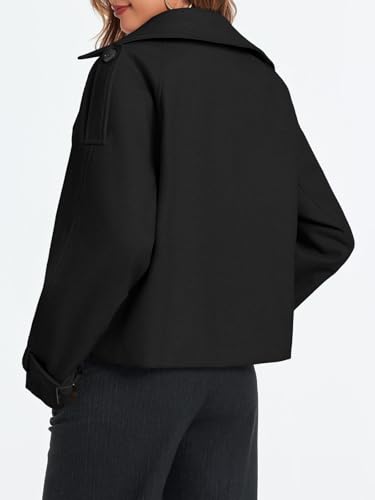 Womens Cropped Trench Coat Double Breasted Notched Lapel Pea Coats Wool Blend Jacket Outerwear