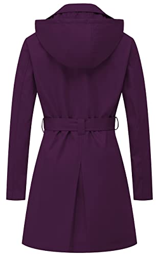 Women's Double Breasted Trench Coats Mid-Length Belted Overcoat Long Dress Jacket with Detachable Hood