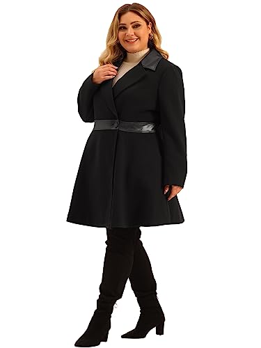 Plus Size Overcoat for Women Leather Notched Lapel Single Breasted Long Trench Jacket Coats