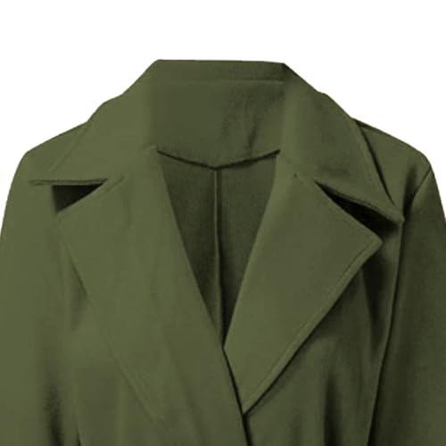 Women's Long Wool Pea Coats with Belt Notched Lapel Trench Coat for Women Fall Winter Warm Overcoat