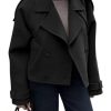 Womens Cropped Pea Coat Double Breasted Dressy Casual Notched Lapel Wool Blend Overcoat with Belt
