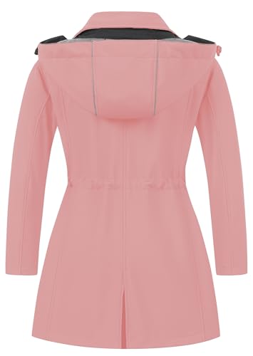 Women's Plus Size Long Softshell Jacket Waterproof Fleece Lined Rain Jacket Lightweight Windbreaker With Hood