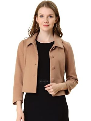 Women's Elegant Short Coat Point Collar Single Breasted Slant Pocket Peacoats