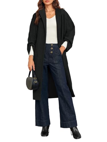Womens Long Pea Coats Oversized Wrap Wool Blend Trench Coats Winter Open Front Cardigan Overcoats