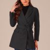 Women's Notch Lapel Double Breasted Belted Mid Long Outwear Winter Coat