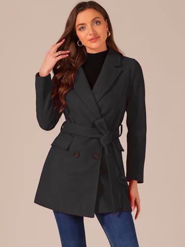 Women's Notch Lapel Double Breasted Belted Mid Long Outwear Winter Coat