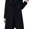 Women's Basic Essential Double Breasted Mid-Long Wool Blend Pea Coat