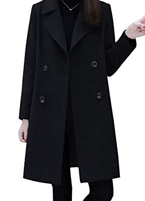 Women's Basic Essential Double Breasted Mid-Long Wool Blend Pea Coat