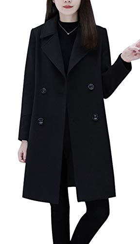 Women's Basic Essential Double Breasted Mid-Long Wool Blend Pea Coat