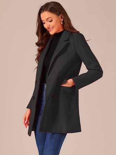 Women's Notch Lapel Double Breasted Belted Mid Long Outwear Winter Coat