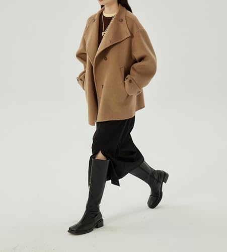 Womens Winter Stand Collar Wool Trench Coat Single Breasted Blazer Jacket Coat Loose Outerwear