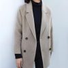 Women's Winter Plaid Wool Trench Coat Notch Lapel Vintage Loose Warm Long Double Breasted Peacoat
