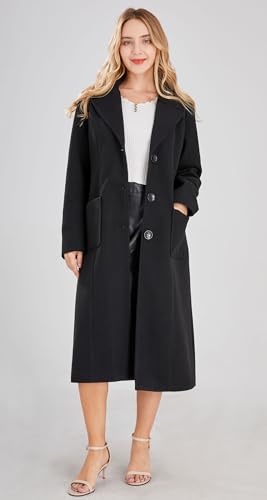 Women's Big Notch Lapel Single Breasted Mid-Long Wool Blend Coat
