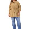 Plus Size Corduroy Shirt for Women Long Sleeve Button Down Blouses Tops Loose Shacket Jacket with Pockets