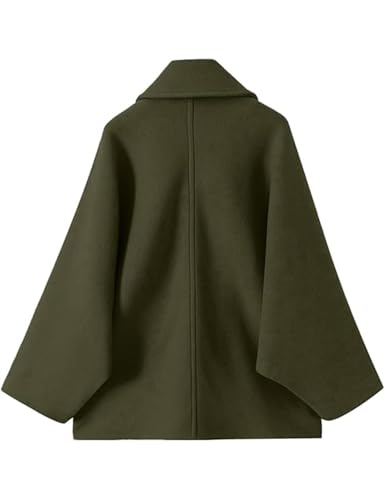 Women's Fall Single Breasted Pea Coat Long Sleeve Turndown Collar Wool Cape Blend Coat with Pockets