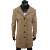 Women's Winter Wool Blend Pea Coat Stand Collar Single Breasted Trench Coat Overcoat