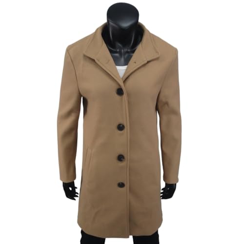 Women's Winter Wool Blend Pea Coat Stand Collar Single Breasted Trench Coat Overcoat