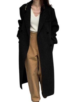 Women's 2025 Winter Wool Overcoat Turn Down Collar Long Peacoat Business Casual Trench Coats