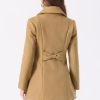 Women's Winter Pea Coat Mid-Long Single Breasted Turndown Collar Outerwear with Pockets