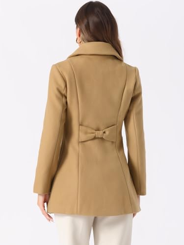 Women's Winter Pea Coat Mid-Long Single Breasted Turndown Collar Outerwear with Pockets