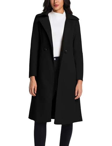 Long Wool Coats for Women Double Breasted Vintage Fall Winter Pea Coat Jackets