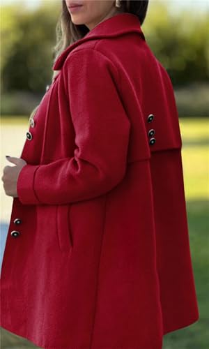 Women's Winter Casual Lapel Collared Single Breasted Wool Pea Coat Elegant Wool Blend Overcoat