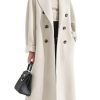 Women's Winter Double Breasted Wool Coat Business Casual Midi Long Winter Trench Coat with Belt