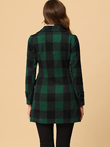 Women's 2025 Winter Notched Lapel Pea Coat Classic Buffalo Checks Double Breasted Plaid Coat