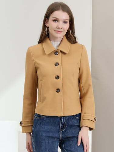 Women's Turn Down Collar Long Sleeve Single Breasted Outwear Winter Pea Coat