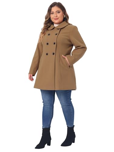 Plus Size Coat for Women Peter Pan Collar Double Breasted Winter Warm Coats with Pockets