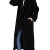 Women's Oversized Notched Collar Wool Blend Single Breast Midi Long Trench Coat
