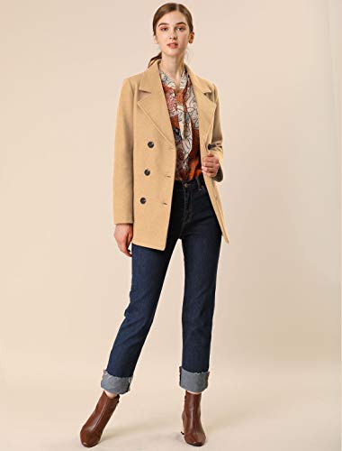 Women's Winter Coats Long Sleeve Lapel Mid-thigh A-Line Outerwear Double Breasted Pea Coat