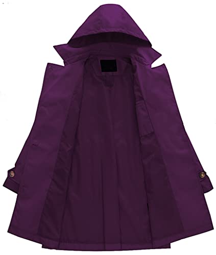 Women's Double Breasted Trench Coats Mid-Length Belted Overcoat Long Dress Jacket with Detachable Hood