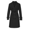 Mid Long Trench Coat for Women Double Breasted Classic Lapel Windproof Overcoat Fashion Outerwear with Belt