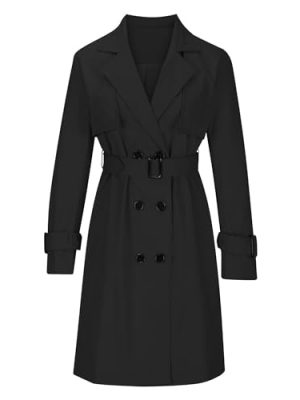 Mid Long Trench Coat for Women Double Breasted Classic Lapel Windproof Overcoat Fashion Outerwear with Belt