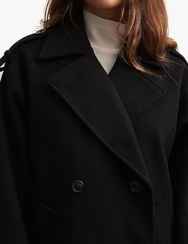 Majdan Women's Double Breasted Short Peacoat Winter Thick Wool Coat Oversized Jacket with Pockets