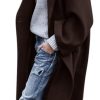 Women's Oversized Notched Collar Wool Blend Single Breast Midi Long Trench Coat