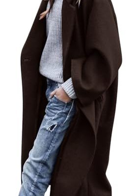 Women's Oversized Notched Collar Wool Blend Single Breast Midi Long Trench Coat