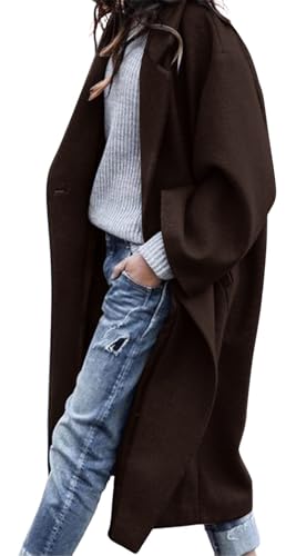 Women's Oversized Notched Collar Wool Blend Single Breast Midi Long Trench Coat