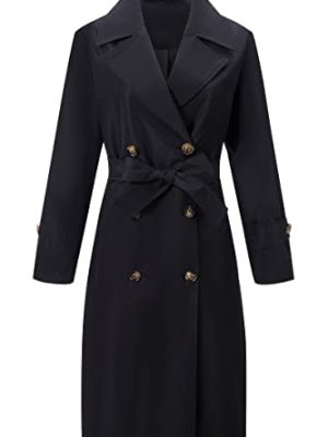 Women Trench Coats Loose Fit, Double Breasted Spring Fall Water Resistant Thin Long Jacket Belted Overcoat