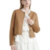 SDEER Women's Short Wool Blend Pea Coats Round Neck Long Sleeve Button Down Jackets Open Front Cropped Coat