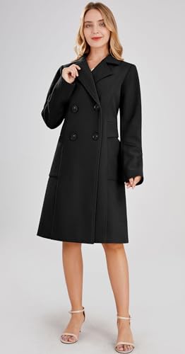 Women's Basic Essential Double Breasted Mid-Long Wool Blend Pea Coat