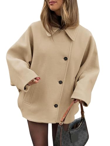 Womens Pea Coats Classic Notch Lapel Single Breasted Oversized Fall Winter Jackets Outerwear