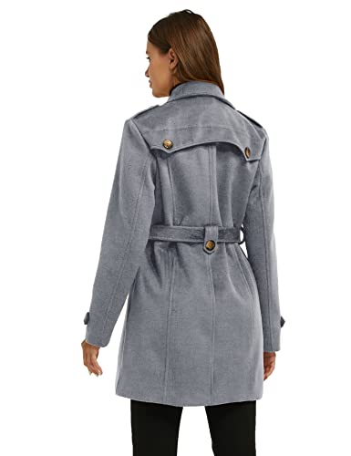 Women's Double Breasted Pea Coat Winter Mid-Long Trench Coat with Belt